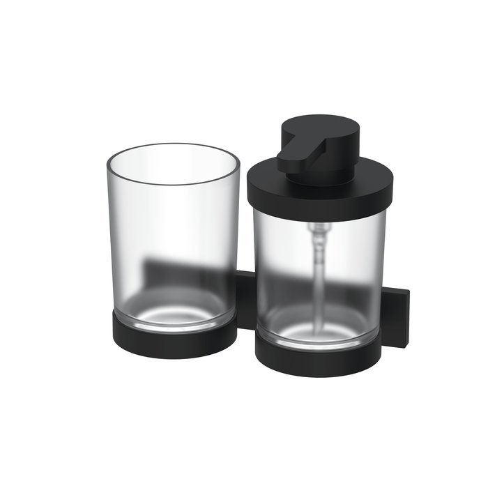 Kombi Seifenspender und Glashalter mit Mattglas