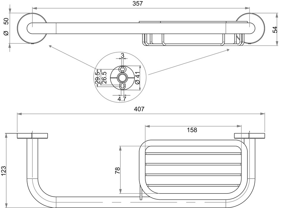 Corrimano con bacinella a cestino