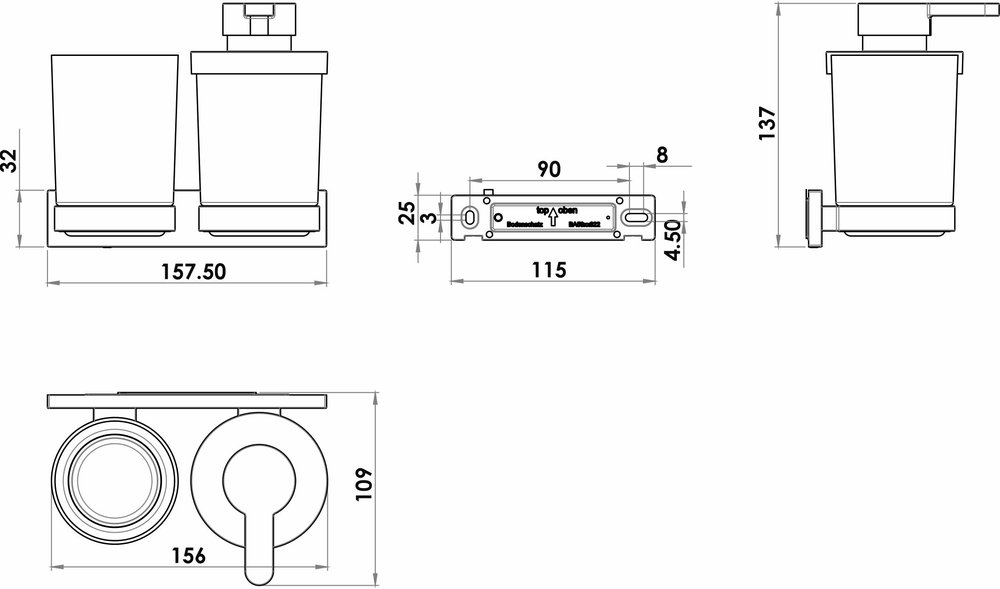 Kombi Seifenspender und Glashalter mit Klarglas