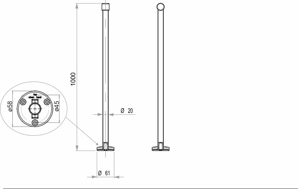 Support au plafond pour tringle de douche