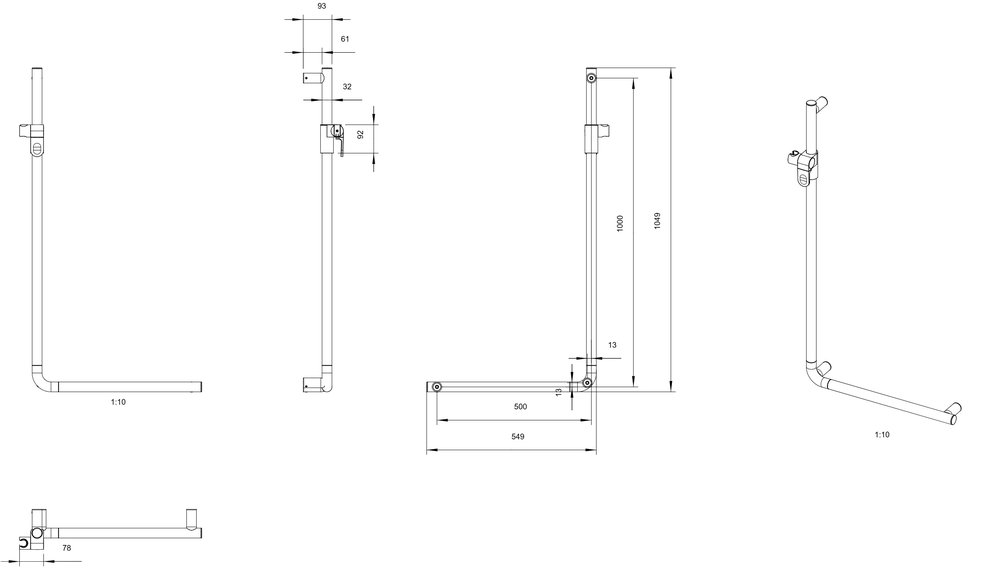 Maniglia ad angolo 90° con supporto doccia