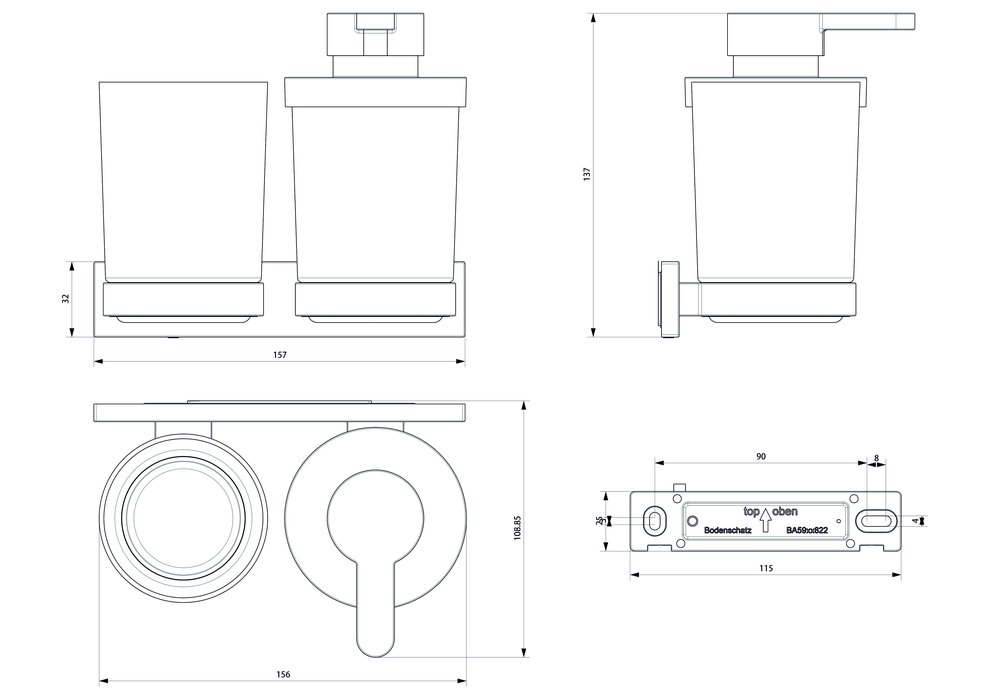 Combinaison distributeur savon et porte verre