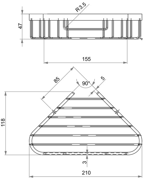 Wire soap basket, corner model