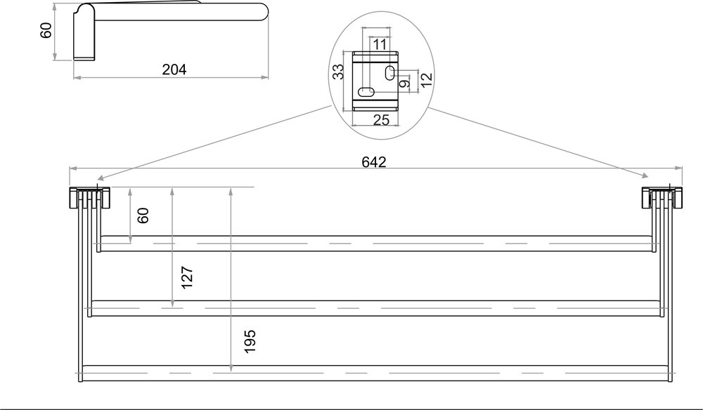 Porta asciugamani triplo, con aste mobili