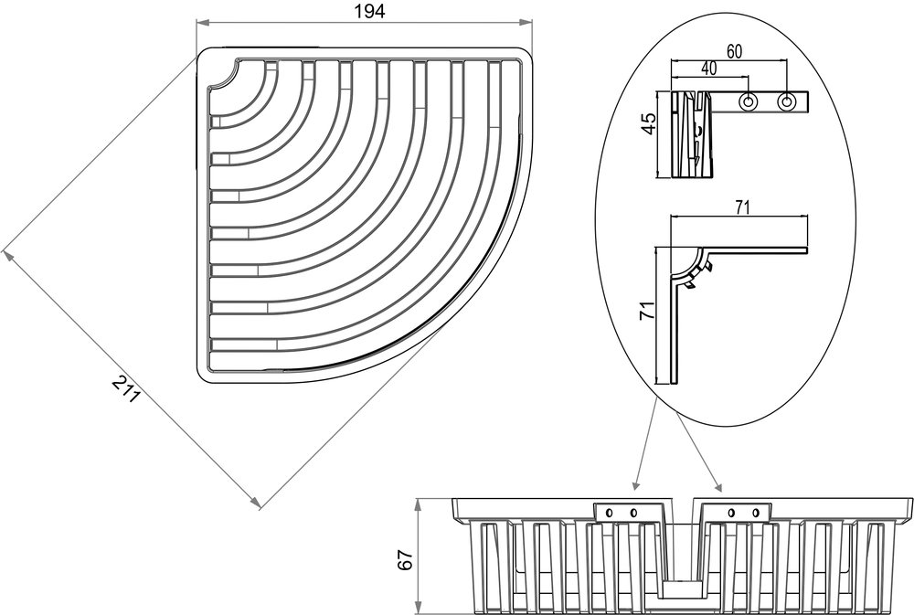 Shower basket, corner model