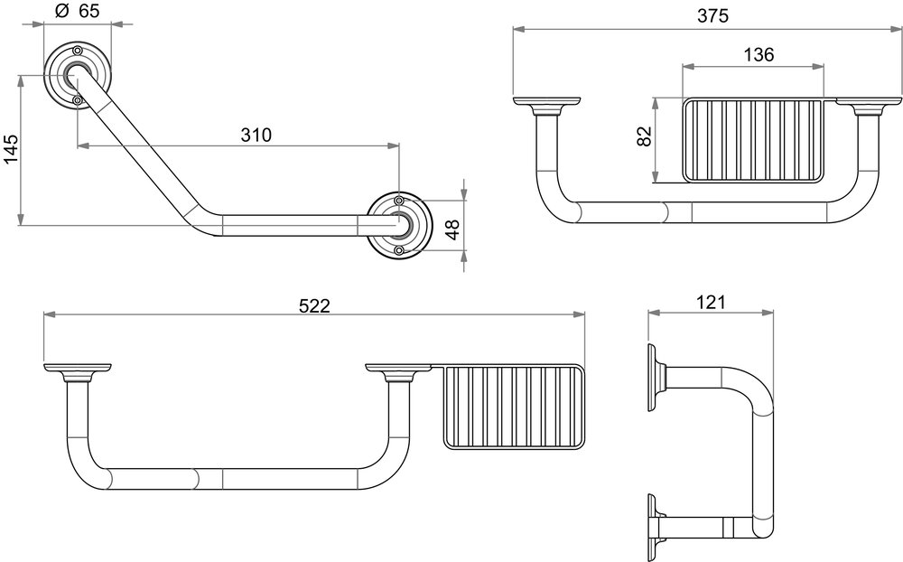 Bath handle, with rotating wire soap basket