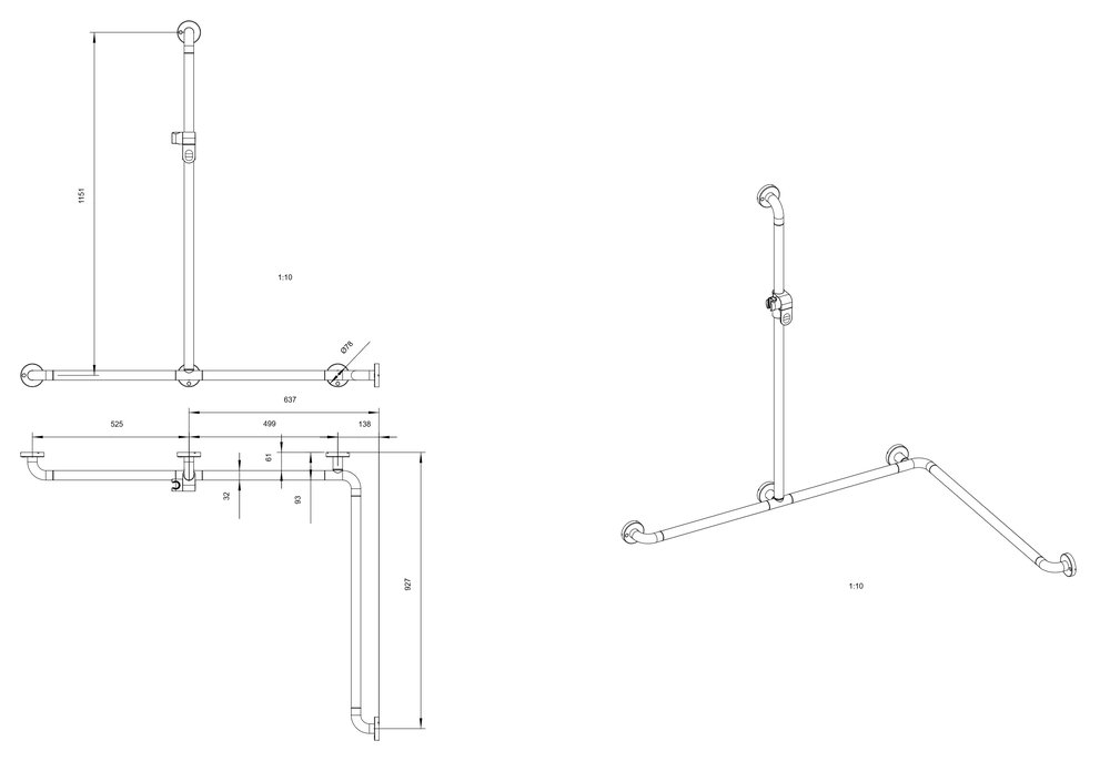 Main courante d'angle en T support de douche
