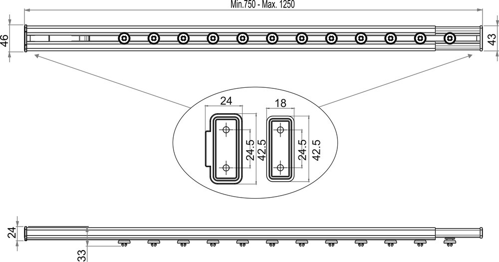 Shower curtain rail, no-drilling fixing