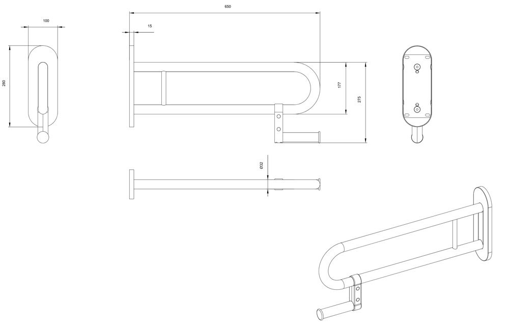 Barre d'appui avec porte-papier WC