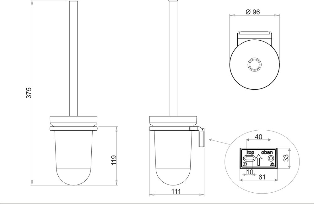Toilet brush set without closing lid