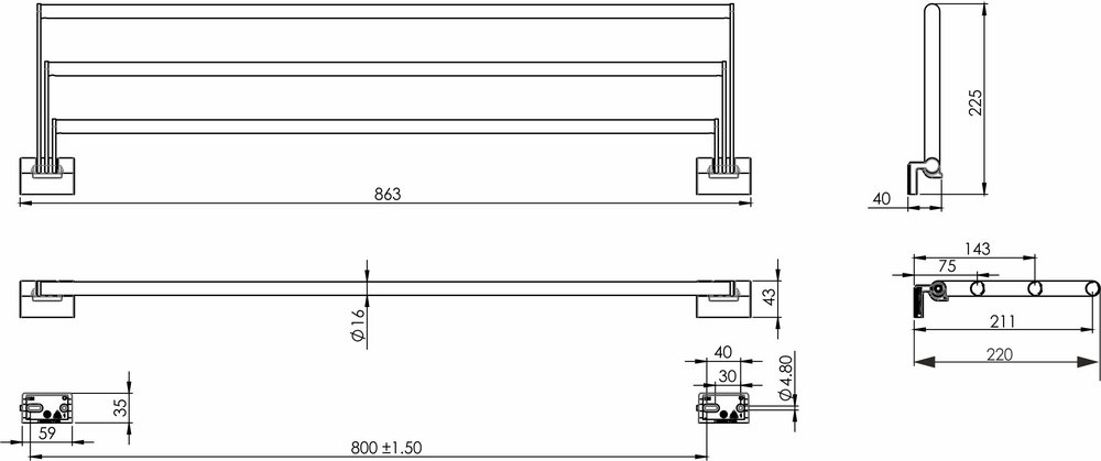 Badetuchhalter dreifach beweglich