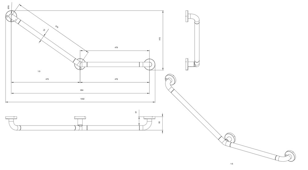 Maniglia ad angolo 145°