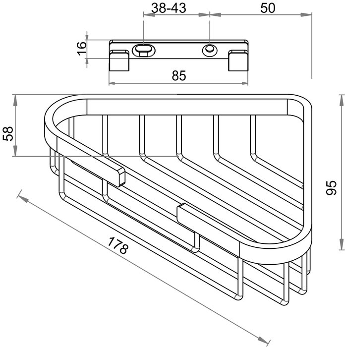 Wire soap basket, corner model