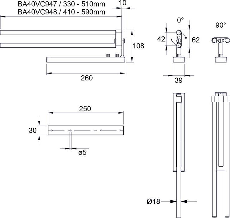 Towel holder, extendable