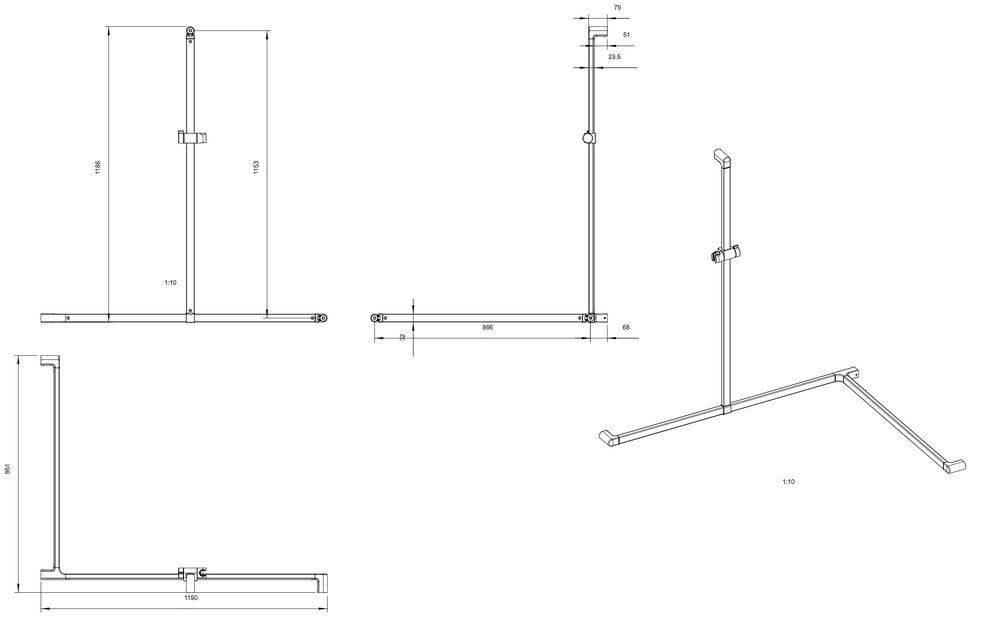 Main courante d'angle en T support de douche