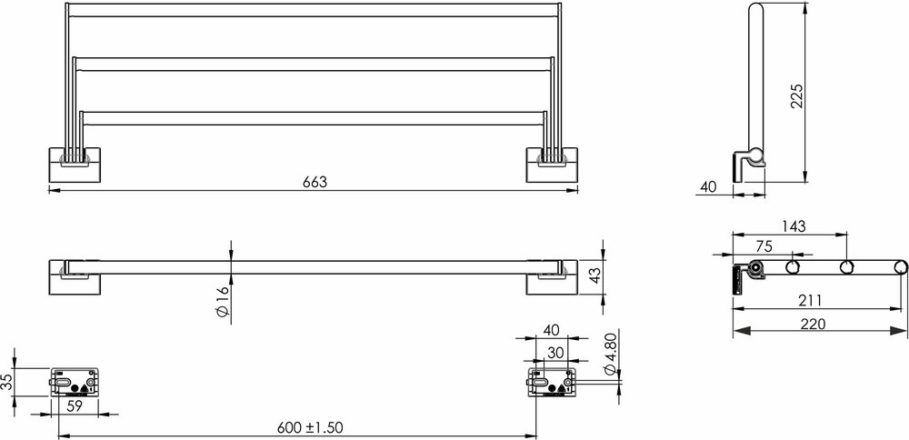 Badetuchhalter dreifach beweglich